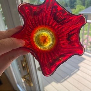 Vintage Mid Century Amberina Ruffled Bowl Dish